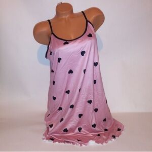 Lingerie Chemise Slip XL Sleepwear Pink Black Hearts
Nightgown Sleeveless